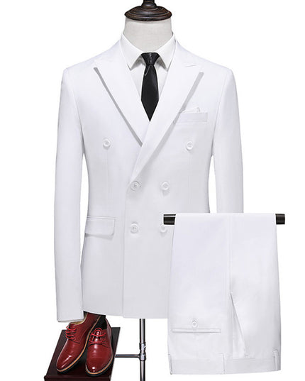 Men's Double Breasted Solid Color Coat Trousers Suit