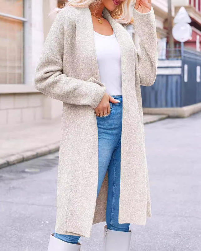 Elegant Long Collarless Cardigan Sweater Women's Coat