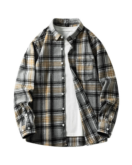 Cross-border Foreign Trade Men's Autumn And Winter New Plaid Plus Size Long-sleeved Shirt Casual Coat Thickened Flannel Shirt Men