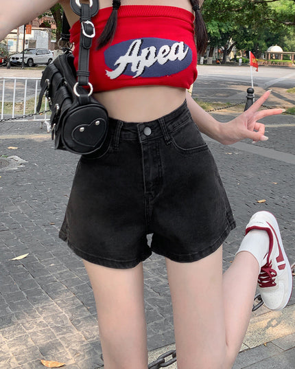 Women's High Waist Slimming A- Line Plus Size Denim Shorts