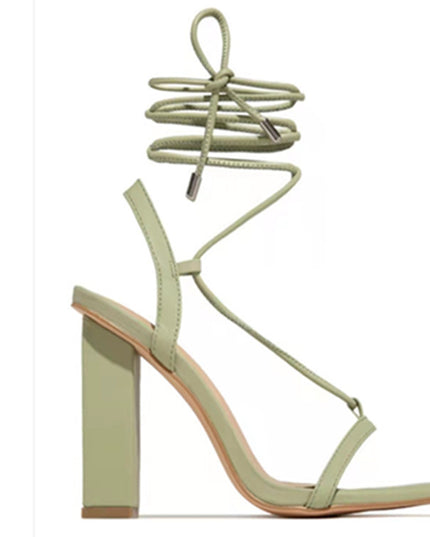 Women Shoes Square Toe Ankle Lace-Up Strappy Sandals Fashion Party Pumps