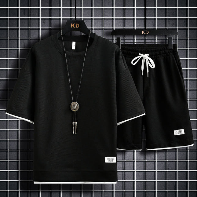 Men's Fashion Simple Short Sleeve T-Shirt Two Piece Set