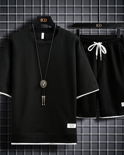 Men's Fashion Simple Short Sleeve T-Shirt Two Piece Set