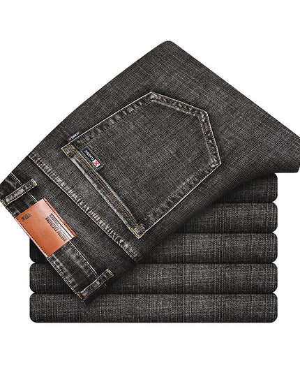 Men's Business Casual High Waist Stretch Jeans Simple Fashion Straight Loose Jeans