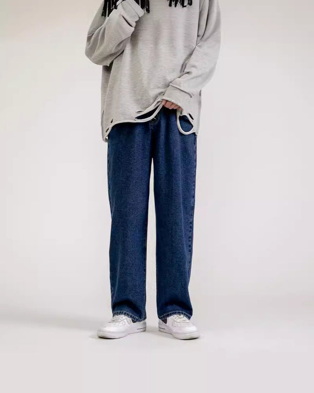 Men’s Retro Washed Denim Jeans – Straight Leg Cotton Pants