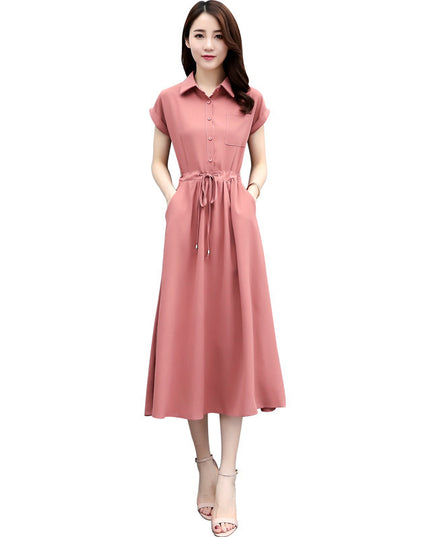 Waist-tight Slimming Elegant Long Dress Casual Polo Shirt Skirt