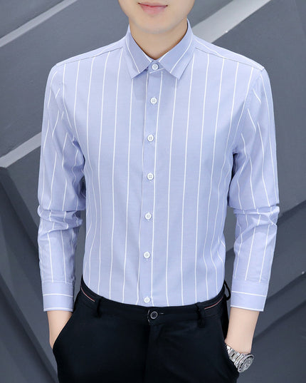 Summer Men's Casual Long-sleeved Striped Shirt