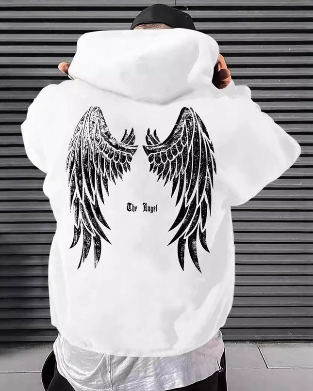 Trendy Angel Wings Printed Hooded Men's Sweater