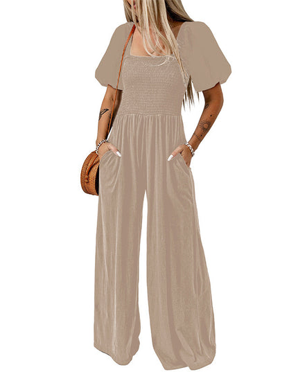 Women's Square Collar Short Sleeve Jumpsuit
