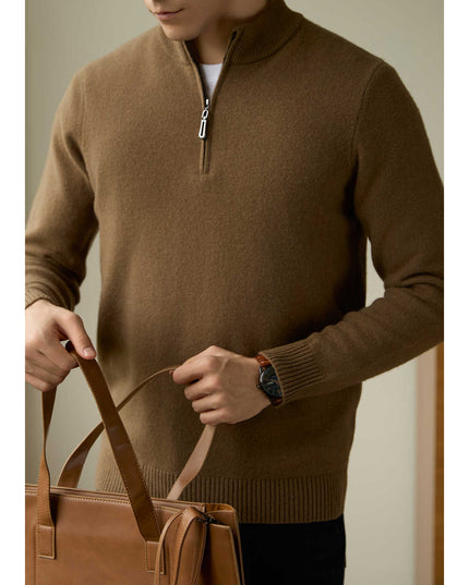 Half Zipped Stand Collar Pure Wool Thermal Sweater