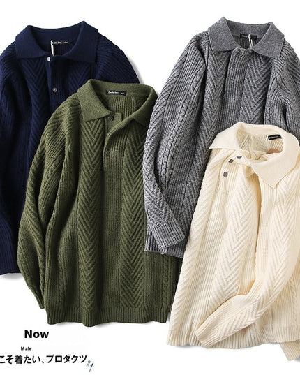Fall Winter Polo Collar Pullover Sweater