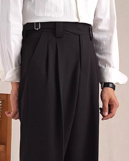 Herringbone Pattern Auger Casual Suit Pants Men's Loose Straight High-grade Non-ironing Double Pleated Trousers