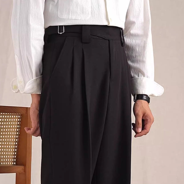 Herringbone Pattern Auger Casual Suit Pants Men's Loose Straight High-grade Non-ironing Double Pleated Trousers