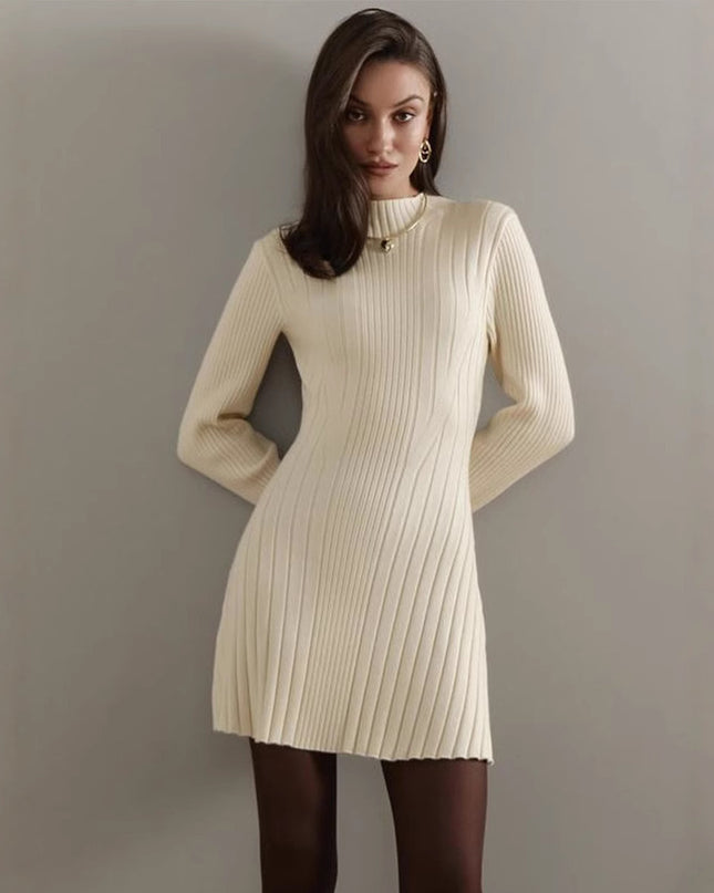 Long Sleeve Half Turtleneck Elegant Cute A- Line Skirt