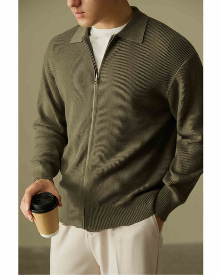 Wool Blended Men's Cardigan Zip Sweater