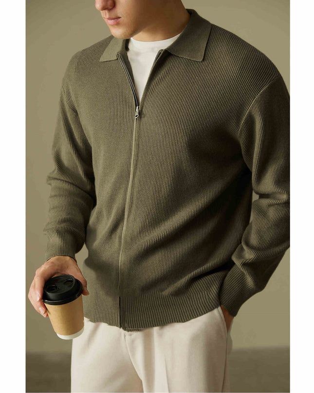 Wool Blended Men's Cardigan Zip Sweater