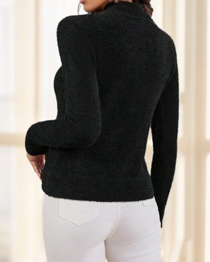 Women's Solid Color Stand Collar Long Sleeve Fluffy Sweater,