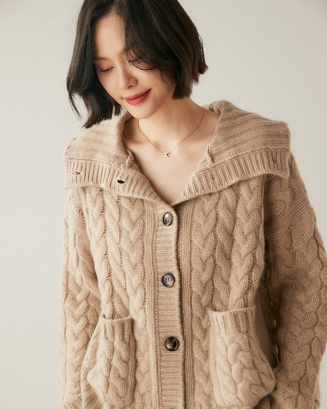 French Style Turtleneck Cashmere Cardigan For Women