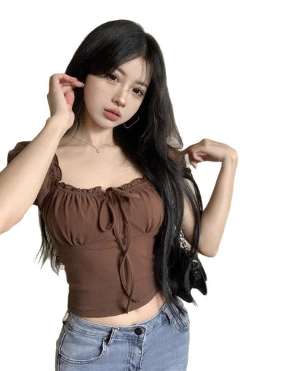 Short Hot Girl Puff Sleeve Unique Small Top