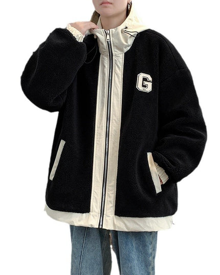 Men's Lamb Wool Student Versatile Couple Even Thickened Padded Polar Fleece Cotton-padded Coat