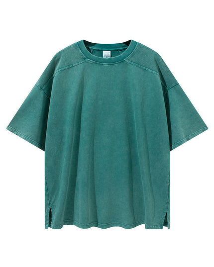 Pure Color Split Small Sweater Fabric Short-sleeved T-shirt