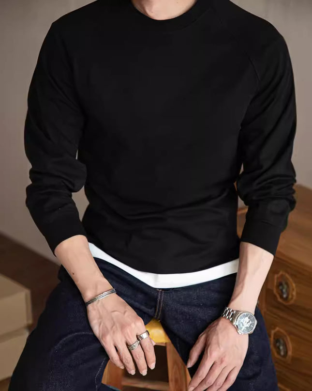 Vintage Cotton Raglan Long Sleeve Neckline Inner Bottoming Shirt Autumn Men