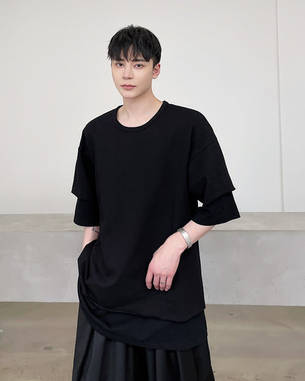 Fake Two Pieces Men's Original Retro Loose Round Neck Short Sleeves