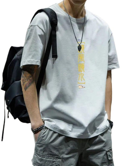 Cotton Heavy Fashion Korean Loose Boys Half Sleeve T-shirt