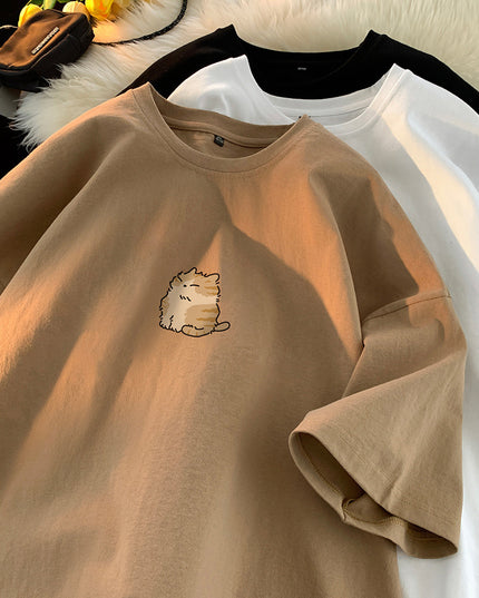 Youth Oversize Versatile Loose Round Neck Half Sleeve