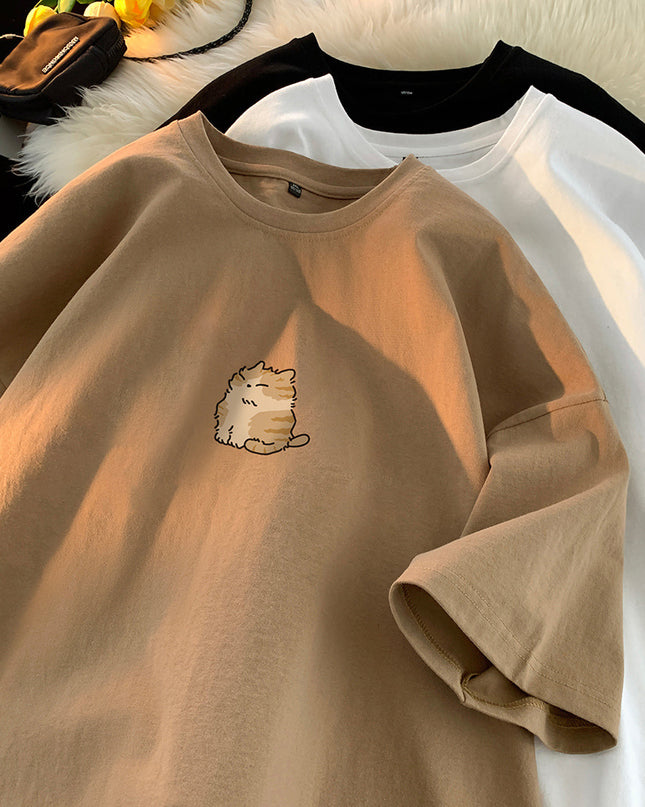 Youth Oversize Versatile Loose Round Neck Half Sleeve