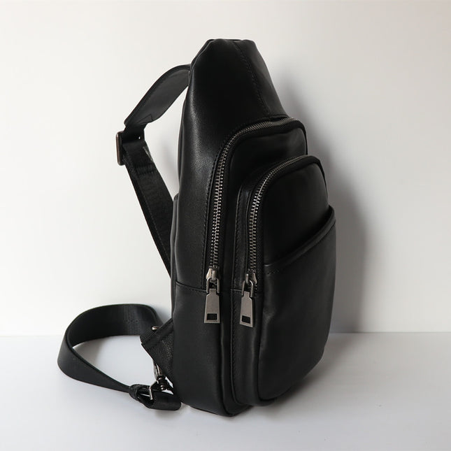 Black Top Layer Cow Leather Japanese Casual Bag