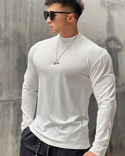 Men's Solid Color Striped Fitness Long Sleeve