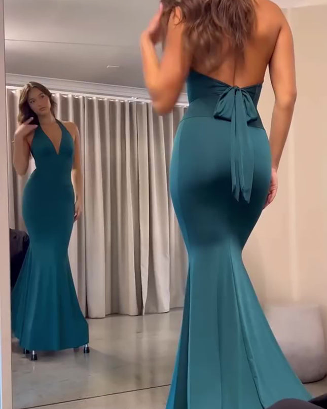 Halterneck Backless Strappy  Maxi Dress