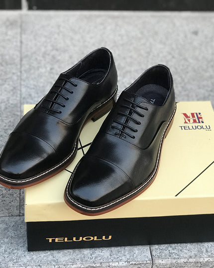 Leather Shoes Men's British Genuine Leather Pointed Brown Vintage Oxford