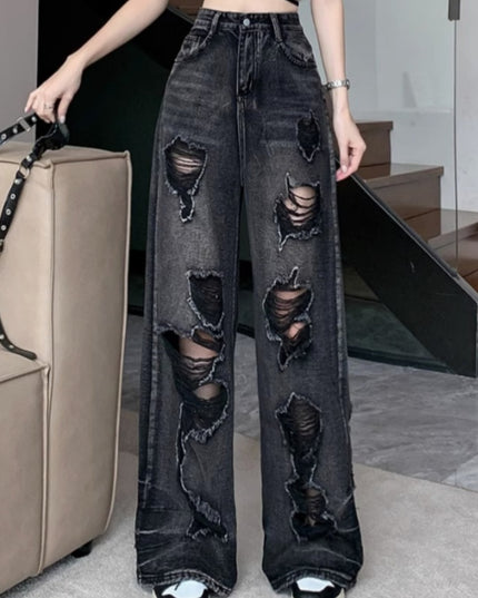 Retro Tattered Jeans High Waist Straight-leg Shorts