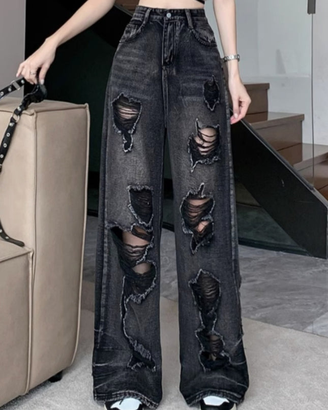 Retro Tattered Jeans High Waist Straight-leg Shorts