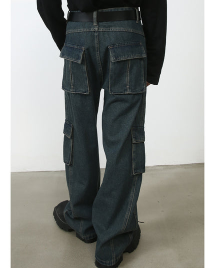 Men's Multi-pocket American Washed Jeans