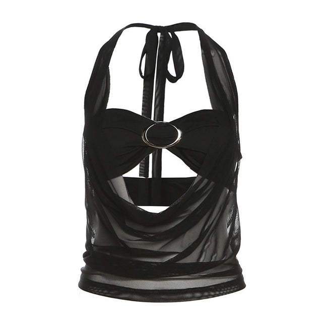 Underwear Bandeau Halter Sheer Mesh Vest Two-piece Set