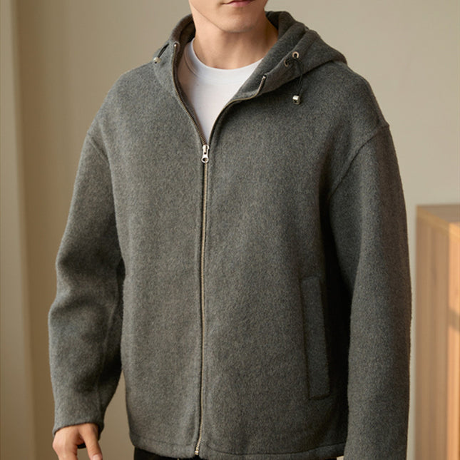 Men's Woolen Coat Hooded Jacket Loose