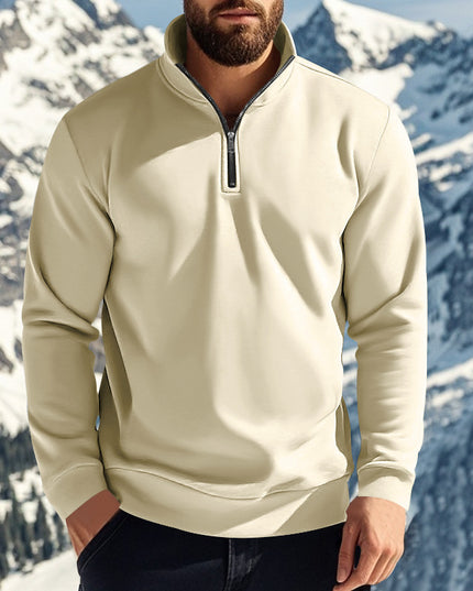 Men's Sweater Zipped Stand Collar Fleece-lined