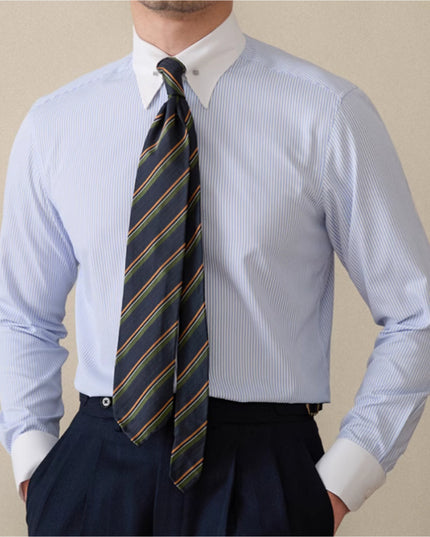 Italian Business Color Matching Pinhole Collar Non-ironing Striped Long Sleeve Shirt