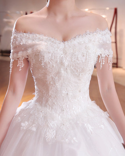 Shoulder-to-shoulder Wedding Dress Bridal Lace Plus Size Thin Shoulder Wedding Dress
