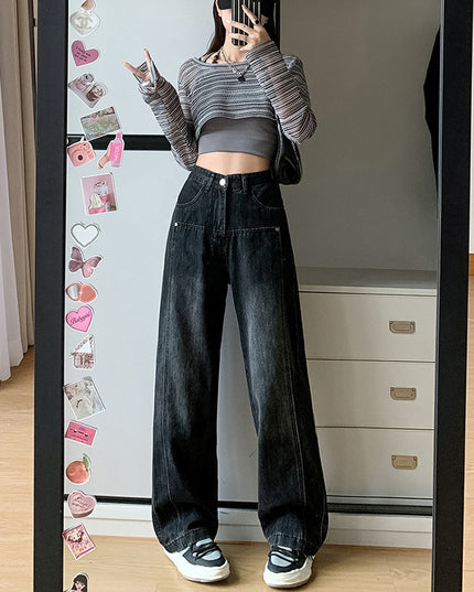 Washed Wide-leg Men And Women Autumn And Winter New Large Size Pear-shaped High Waist Slim Straight Trousers