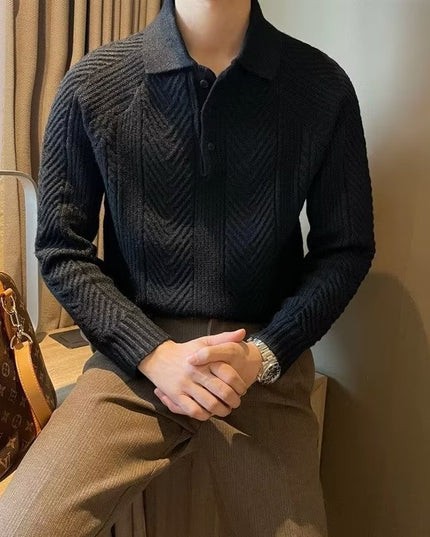 Winter Thermal Base Pullover Men's Sweater Casual Polo Collar Polo Shirt
