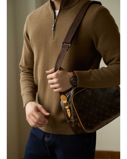 Half Zipped Stand Collar Pure Wool Thermal Sweater