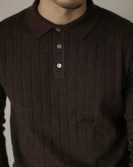 American Retro Heavy Lapel Long Sleeve Polo Shirt Casual Sweater