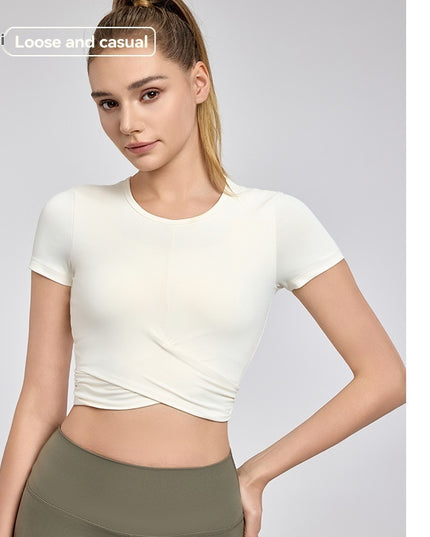 Cross Pleated Yoga Clothing Top Workout Clothes Short Sleeve
