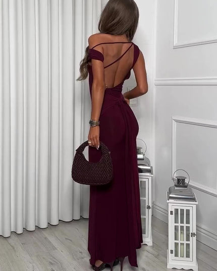 Burgundy Backless Strappy Maxi Dress