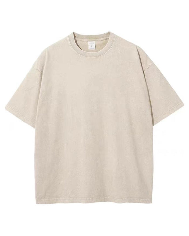 Pure Cotton Distressed T-shirt Retro Round Neck Short Sleeves