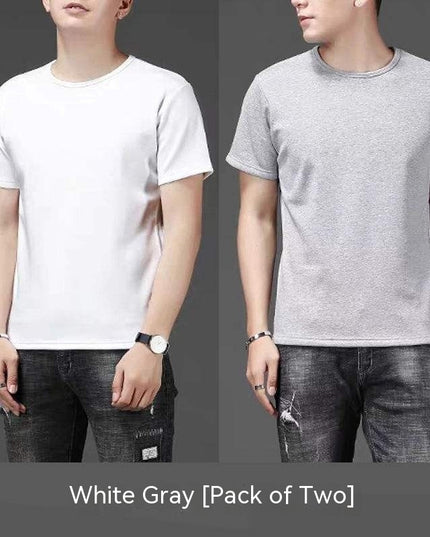 Thin Ice Silk Short Sleeve T-shirt Men's Summer Solid White Round Neck Trend Bottoming Shirt Top